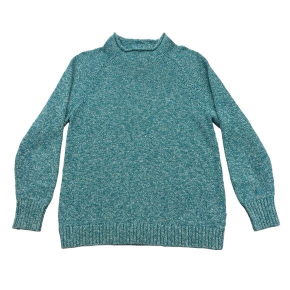 LL Bean Sweater Womens Large L Blue Long Sleeve Pullover Mock Neck Outdoors - Picture 1 of 12